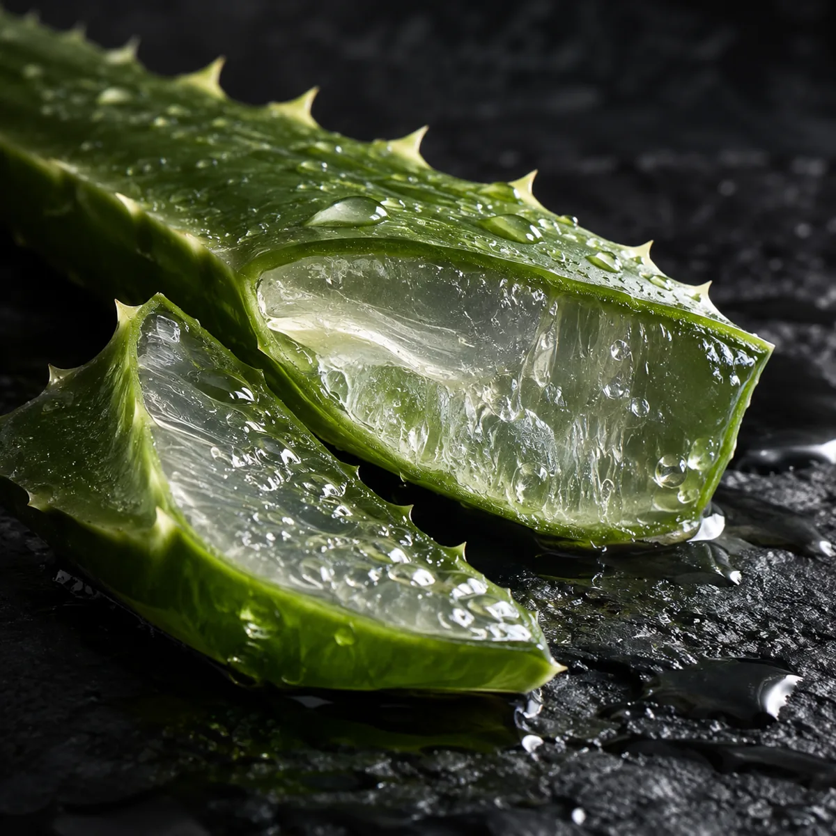 Illustration of a cut aloe leaf