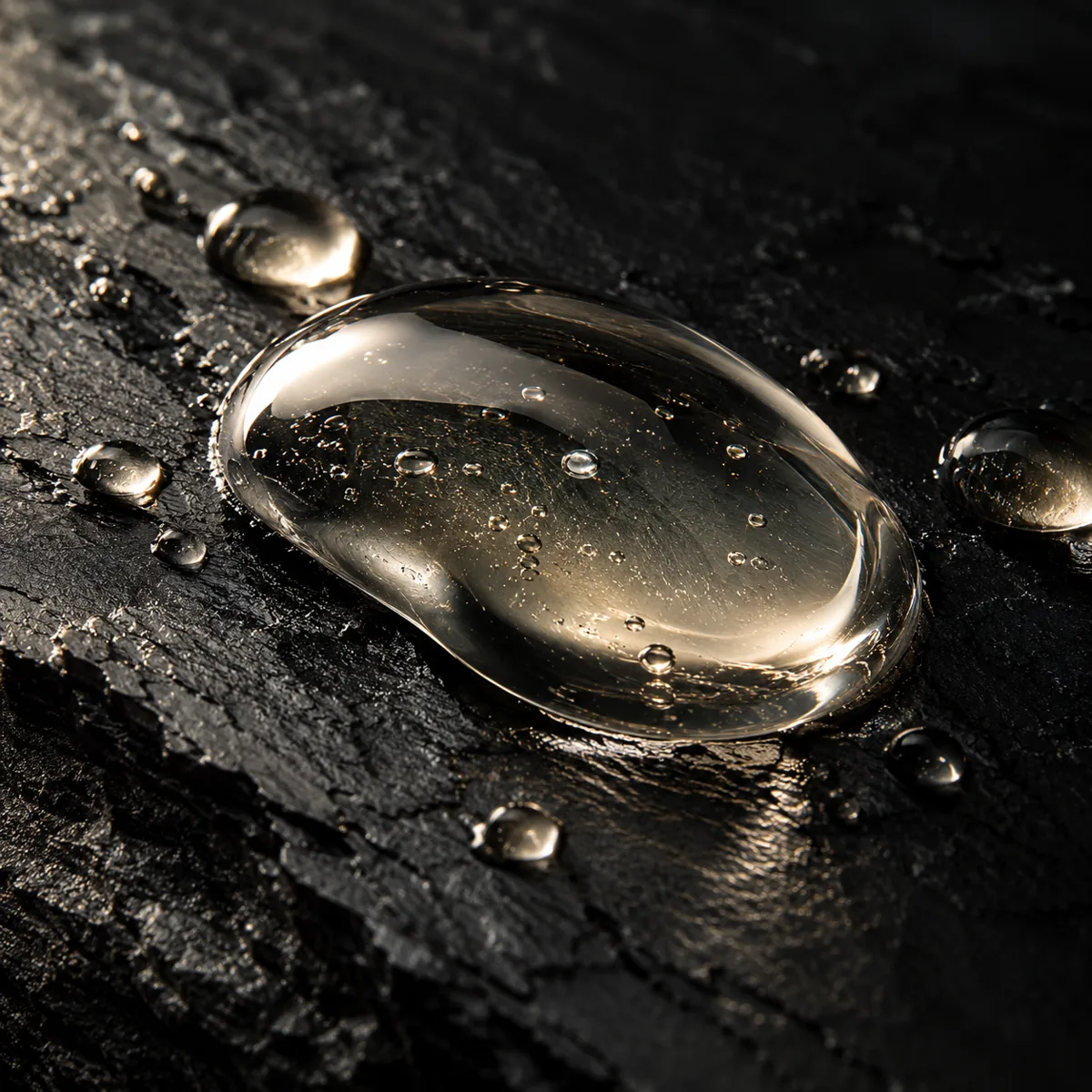 Conceptual illustration of clear viscous droplets