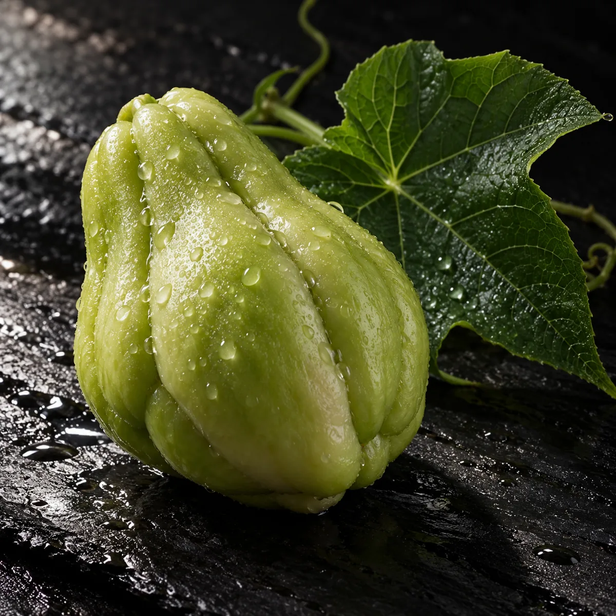 Illustration of chayote fruit and leaves