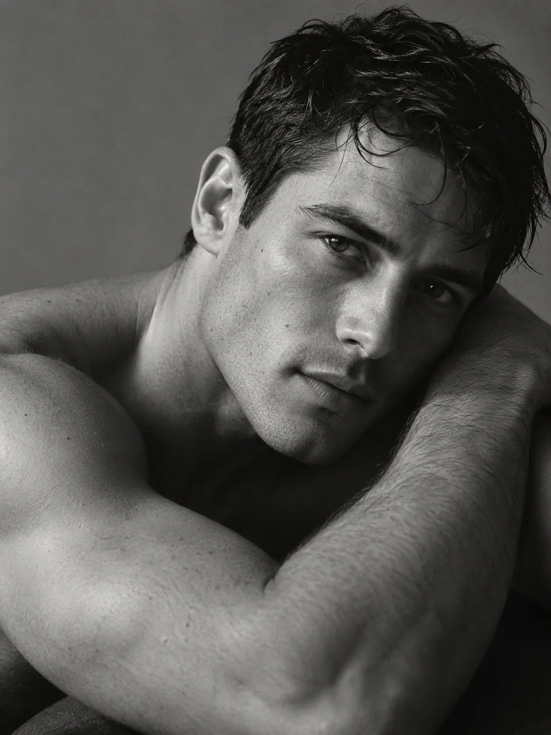 Male model with visible natural skin texture